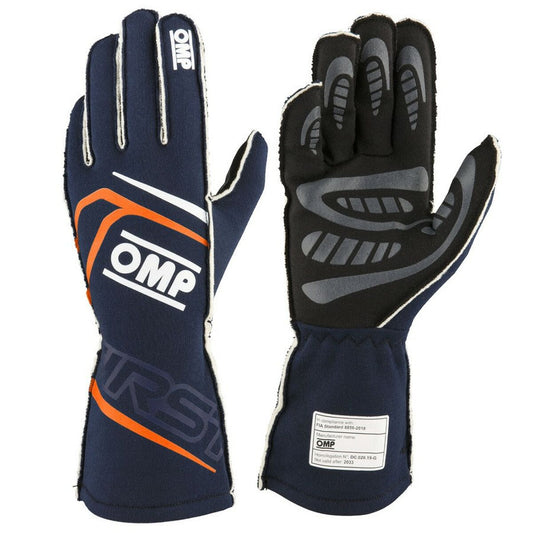 Gloves OMP FIRST Orange Navy Blue S FIA 8856-2018