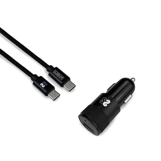 Universal-USB-Autoladegerät + USB-Kabel C Subblim Cargador Ultra Rapido Coche 2xUSB PD18W+QC3.0 + Cable C to C Black